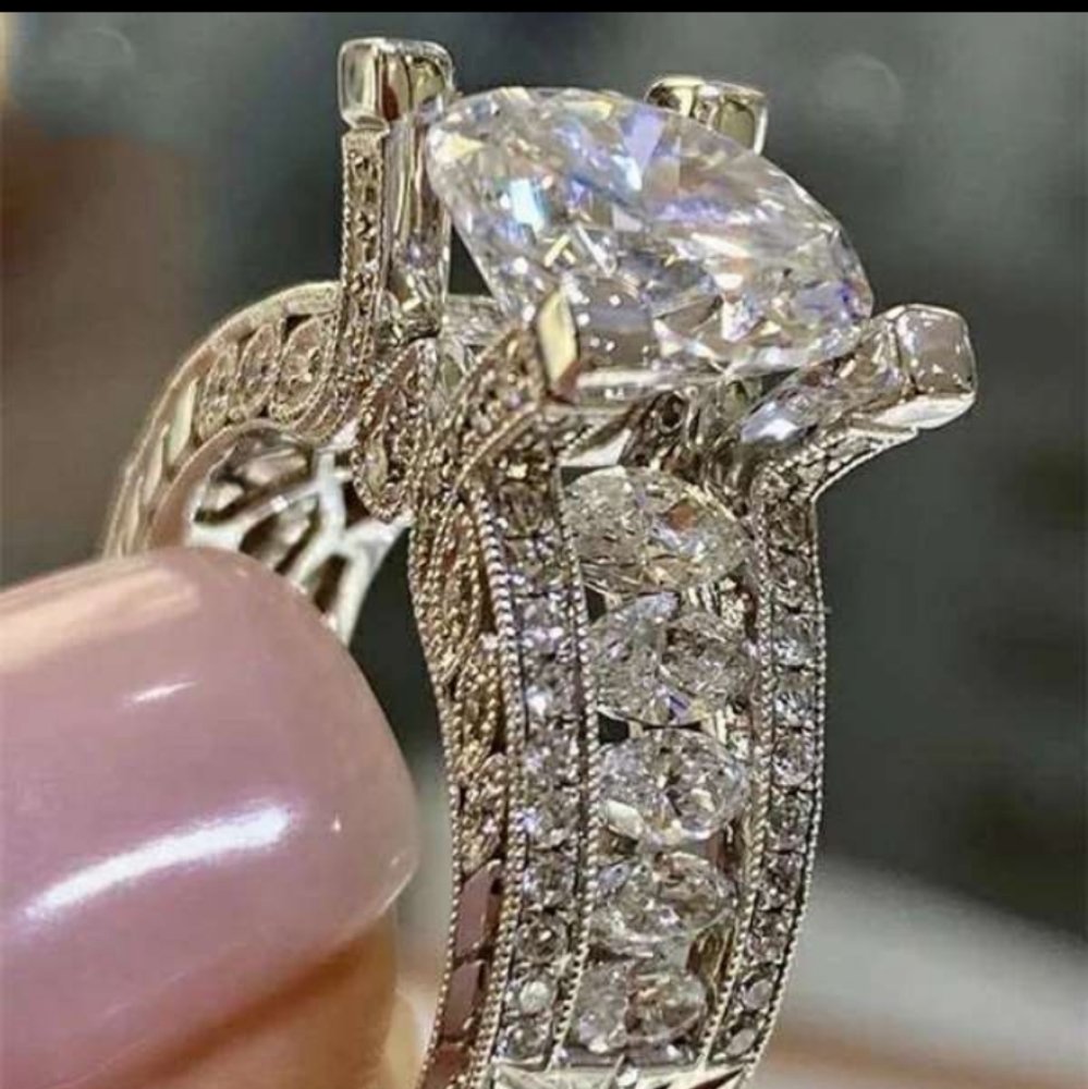 5.4 CT Sterling Silver Diamond RING SIMULATED DIAMOND